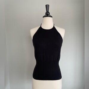 Black Halter Top sweater w fitted waist lined top, tie neck The Limited Backless